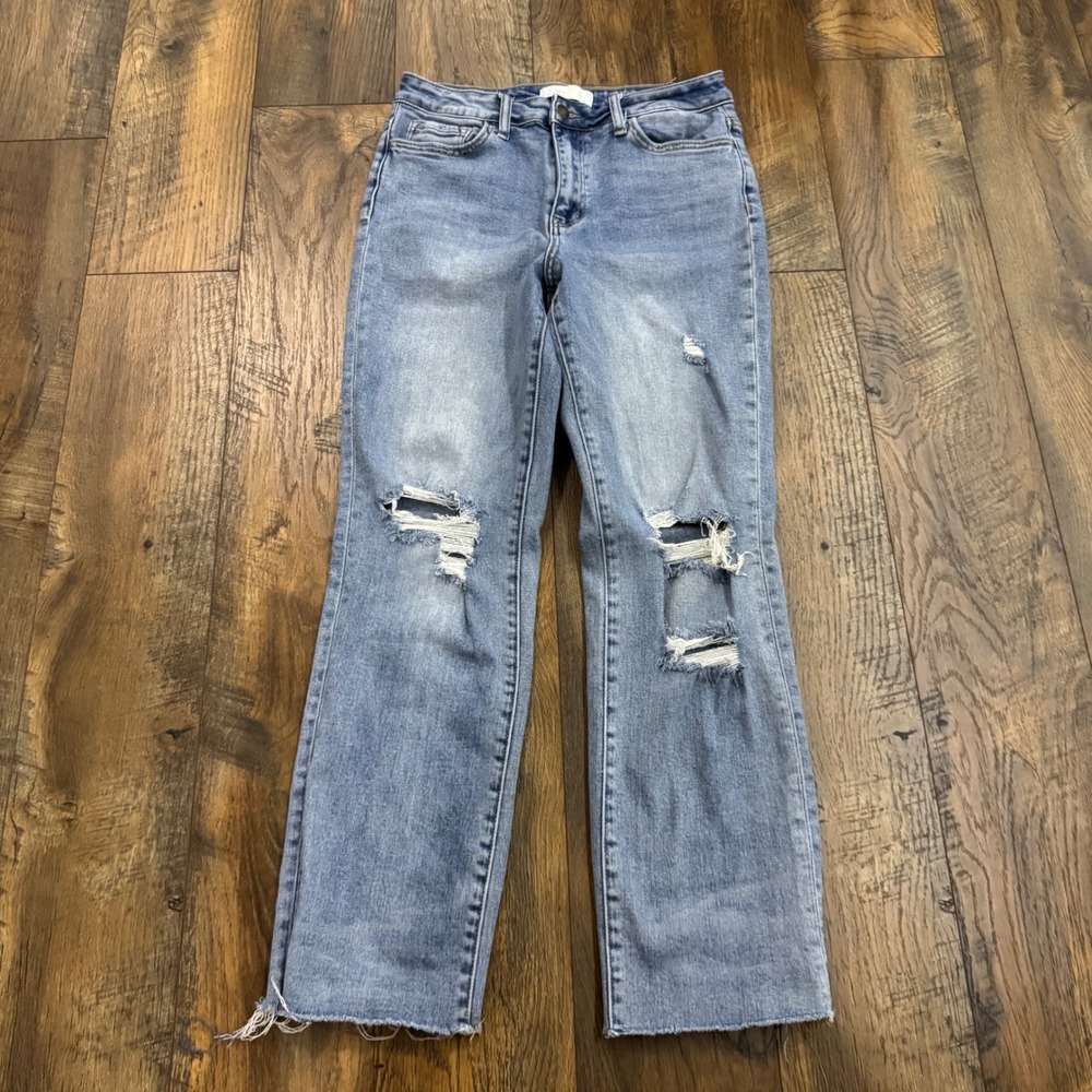 Vervet Blue Distressed High Rise Straight Leg Jeans Light Wash Size 29 Stretch